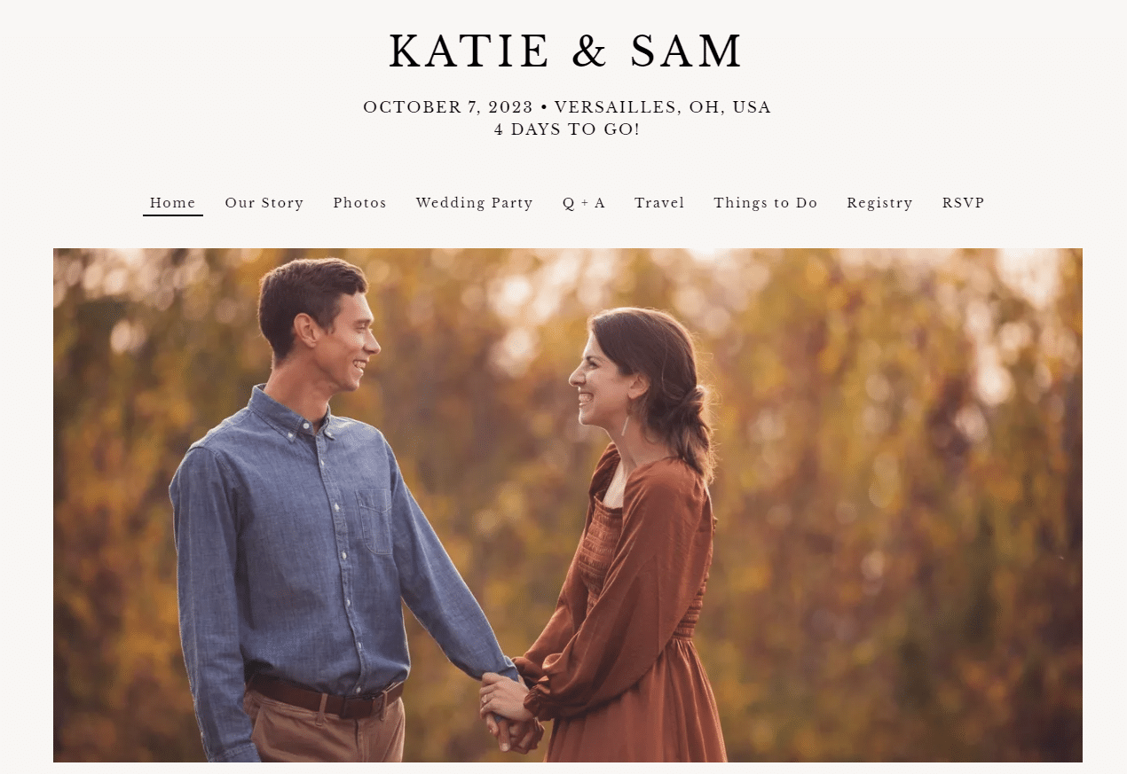 Ảnh Sam Prakel và vợ sắp cưới Katie Landwehr trên trang thông tin về hôn lễ của hai người.